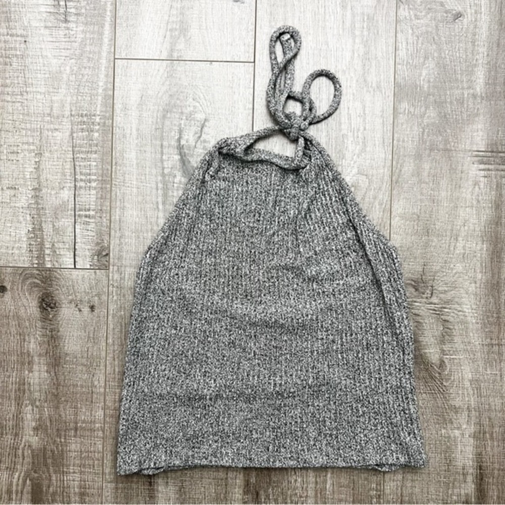 Brandy Melville Gray Ribbed Halter Top Soft Cotton Blend One Size